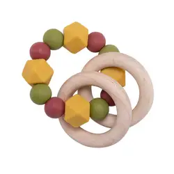 Baby Nursing Bracelets Food Grade Silicone Teether Teething Wood Rattles Toys Baby Teether Bracelets Nursing Toys Gift
