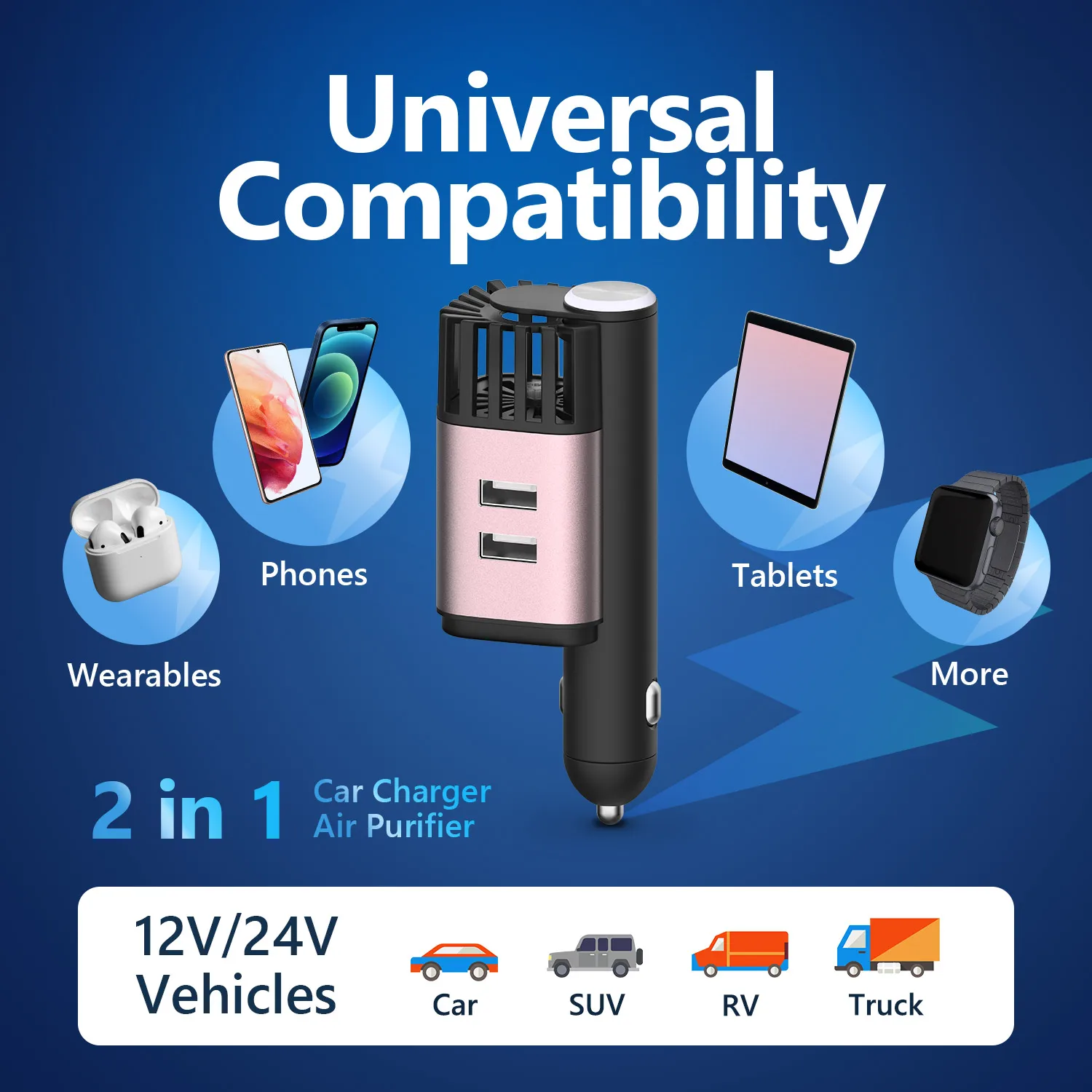 Wholesale Small Plug In Dual USB Ports Quick Charging 12V 24V Car Charger Air Purifier