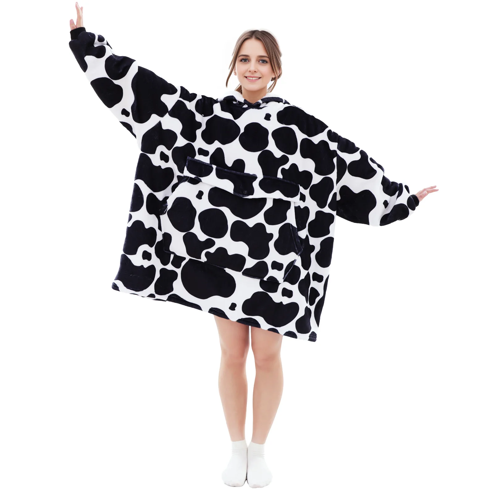 Custom Printed Oversized Flannel Fleece Blankets Hoodies Women And Man For Watch TV