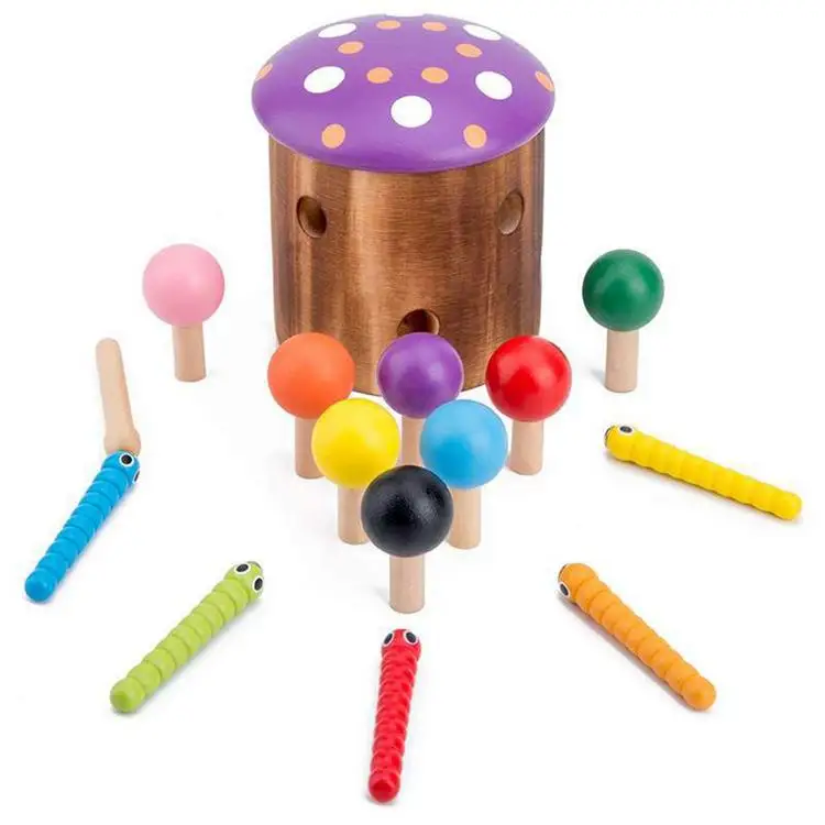 
Toddler Fine Motor Skill Toy Magnetic Worm Catching Game Toys Catch Worm Game Color Cognitive Magnetic mushroom 
