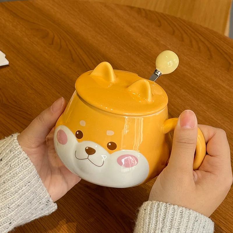 Creative Cute Shiba Inu Ceramic Cup With Lid High-Looking Ins Style Home Couple Water Cup Companion Gift Mug Wholesale