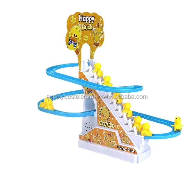 Track Slot Set Toy Battery USB Operated Kids Lights And Music Duck Stairs Climbing Small Duck Toys