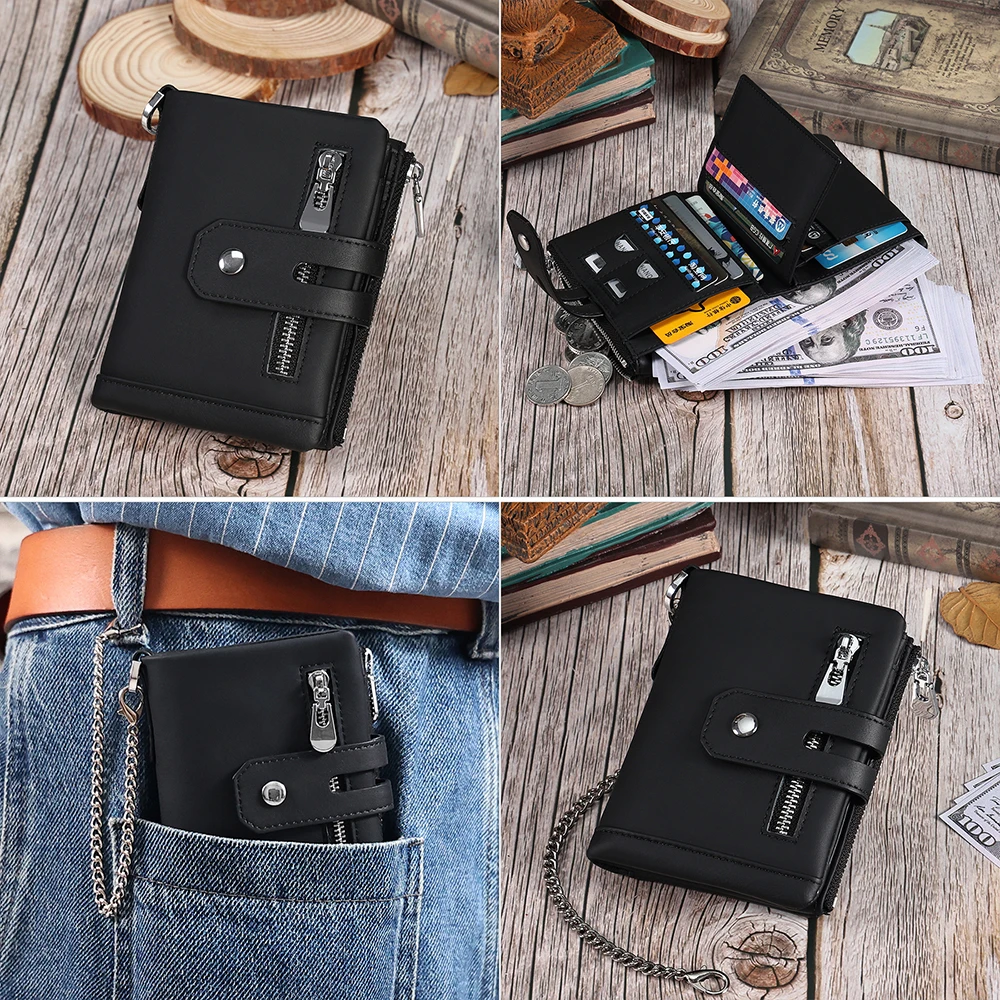 100% Genuine Leather Male Purses With Zip Coin Pocket Men Wallet And Card Holder Wallets Leather Men