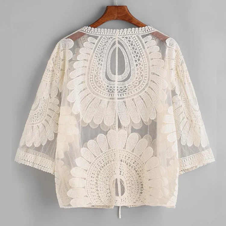 Casual Embroidered Knit Sweater Loose Boho Lace Kimono Cardigan Women