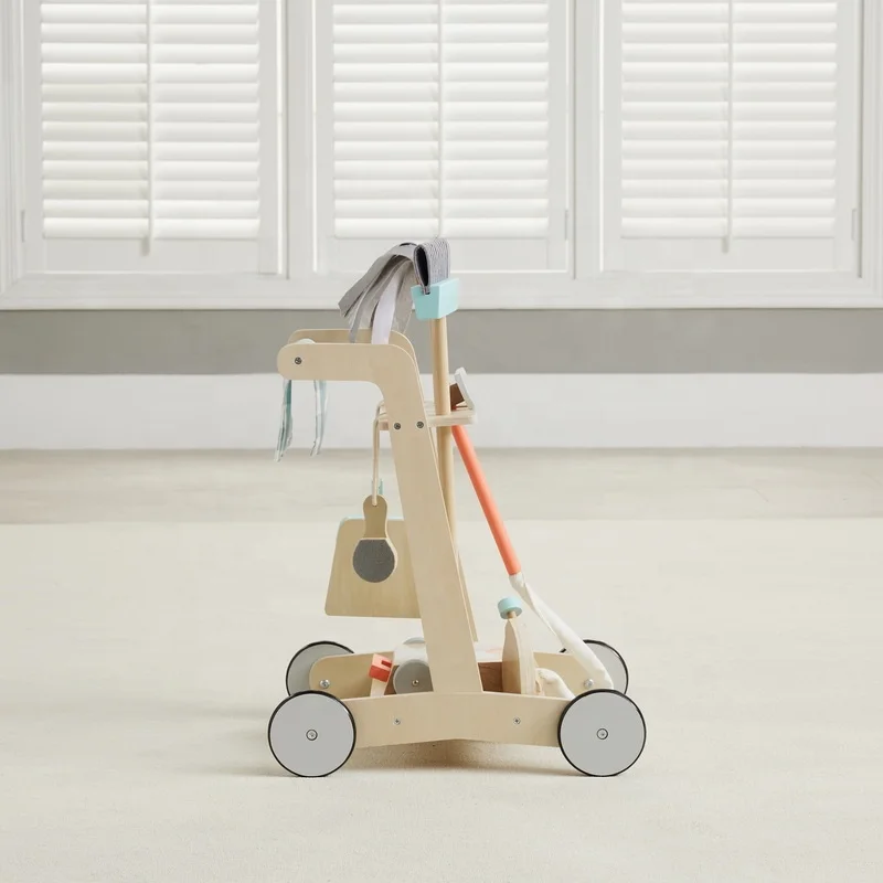 Asweets Unisex Kids Pretend Play Housekeeping Supplies Kit Wooden Cleaning Trolley Toy Set for Ages 2-5 Years
