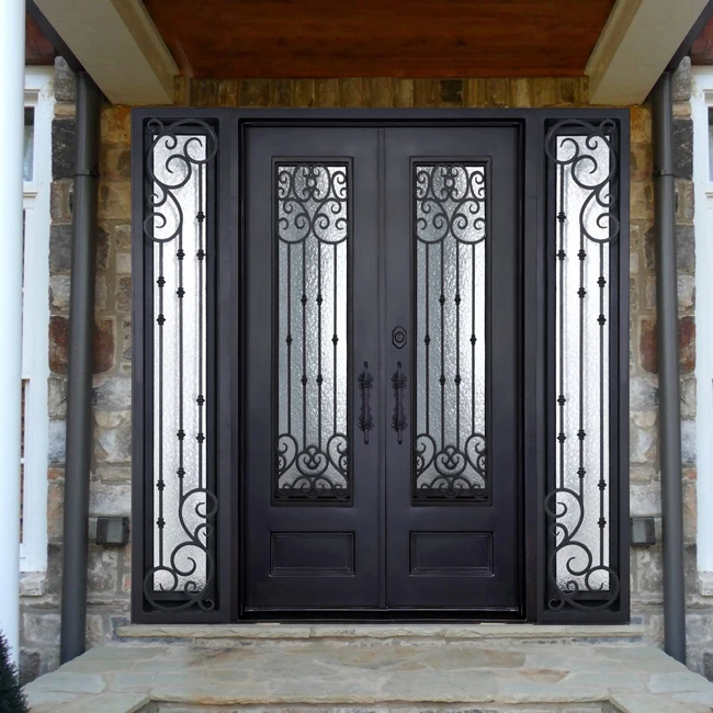 Modern Smart Lock Front Entrance Door Entry Security Steel Doors Exterior Wrought Iron Glass Graphic Design Tropical GEORGIA