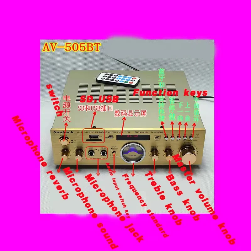 220V Blueteeth Amplifier FM Audio High-power 300W*2 Karaoke OK Car Home Theatre System Sound Equipment/Amplifiers/Speakers