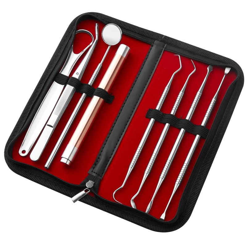 
8 PCS Professional Stainless Steel Luminous Dentist Tools with Tongue Scraper Surgical Instrument Set 
