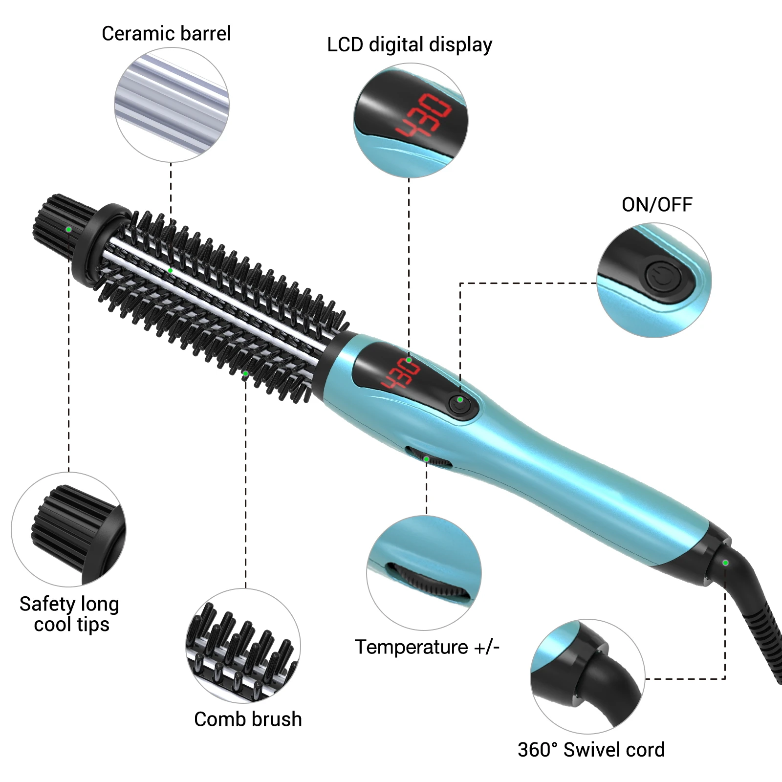 Alure Heated Styling Brush Ionic Hair Curler with Anti-Scald Nylon Bristles, Electric Curl Wand for All Hair Types, Curling Iron