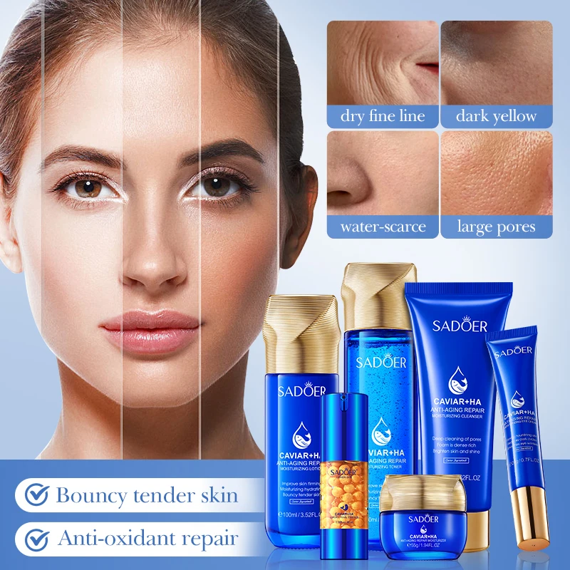 OEM SADOER Best Selling Caviar Hyaluronic acid Anti-aging Repair Moisturizing Set Wholesale Luxury Skin Care Set For Women