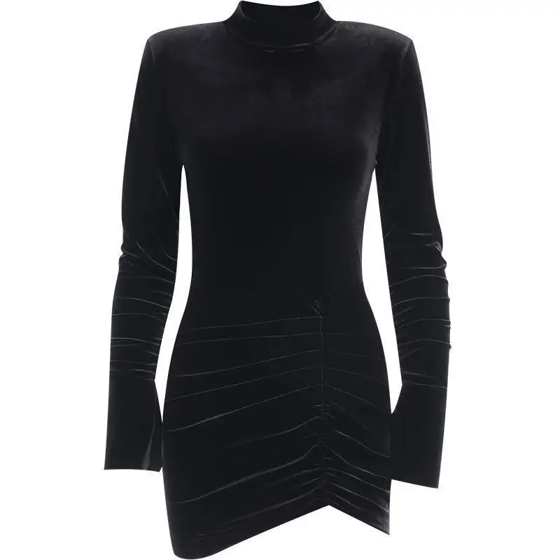 CSM Summer New Elegant Slim-fit Hip-wrapped Short Fashion Korean Velvet Padded Shoulder Dress