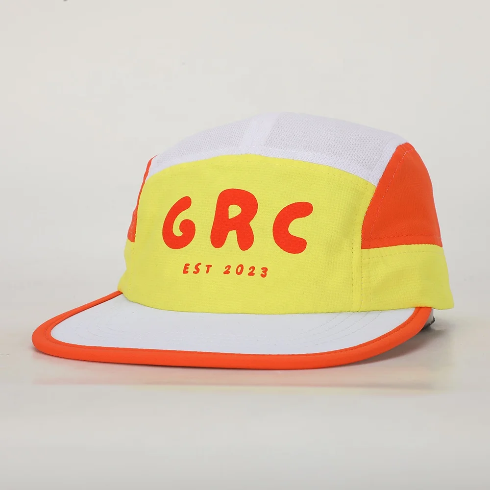 OEM Custom Design Rubber Printed Logo All Over Printing 5 Panel Camp Cap,Sports Running Camper Hat,Lightweight Camping Cap