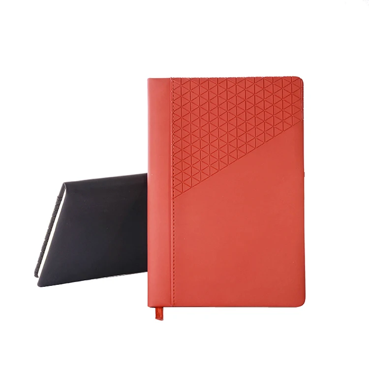 Wholesale Custom embossed A5 red black Leather Cover Planner Journal side pocket notebook