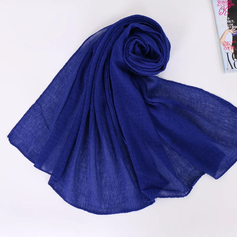New Style Solid Color Plain Pleated Hijab Scarf Refreshing Breathable Voile Hijab for Women