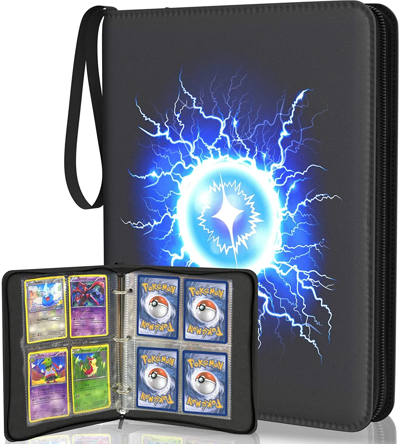 Binder for Cards with Sleeves 4 pocket Card Binder Holder Book Card Collector Album with Zipper Carrying Case