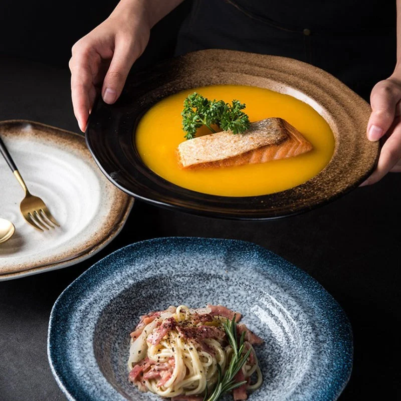 
10inch Japanese Creative Ceramic Salad Plate Pasta Wide Side Dish Western Style Soup Plate 