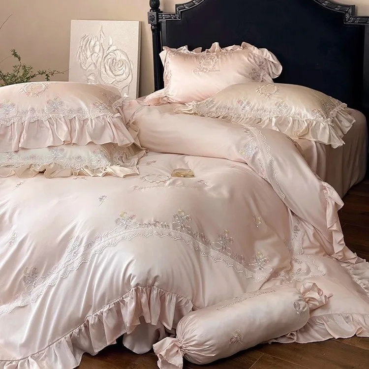 Romantic French Summer 100S Double-sided lyocell Four-piece Embroidered Quilt Cover sets