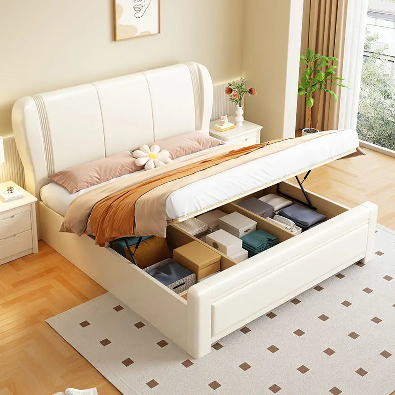 White Solid Wood Bed Walnut Simple Modern Master Bedroom King Size Bed Frame 1.5m 1.8m Double Bed