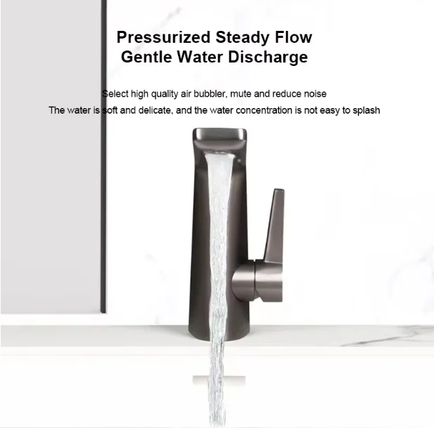 Fashionable Gun Black Brass Basin Faucet Single Handle Single Hole Deck Mounted Tap with Ceramic Valve Core for Bathroom