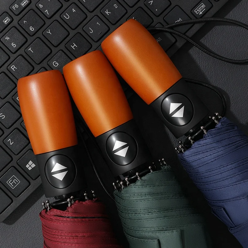 23 Inch Luxury 3 Fold Umbrella Super Strong 10 Ribs Windproof Automatic 3 Fold Umbrella with Wooden Handle