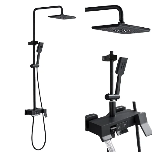New Digital Display Bathroom Shower System Black Gold Handheld Shower Set Smart Thermostatic Black Shower Head