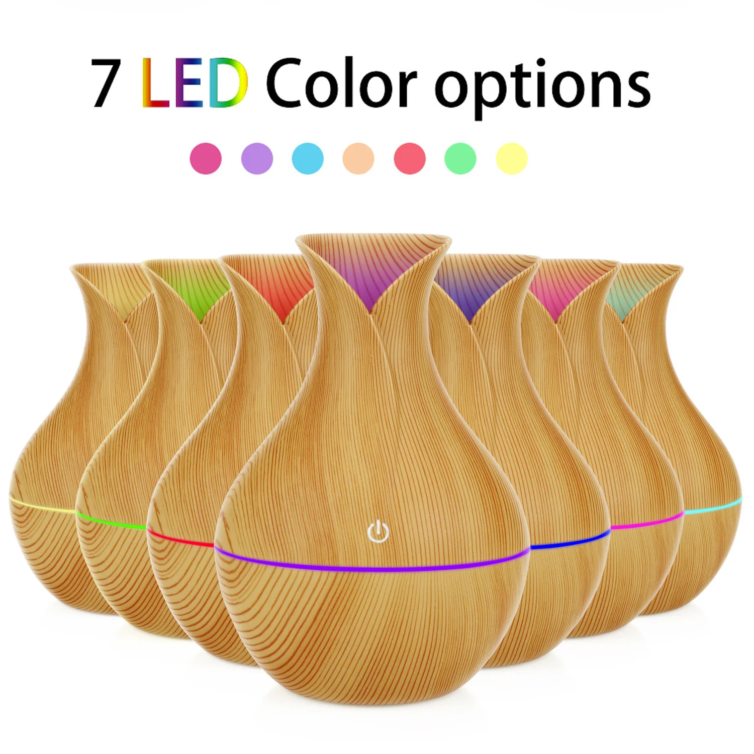 7 Colorful LED Night Light Mini ABS Desk Humidifier Portable Ultrasonic Wood Grain Aroma Diffuser Fashionable for Kitchen Use