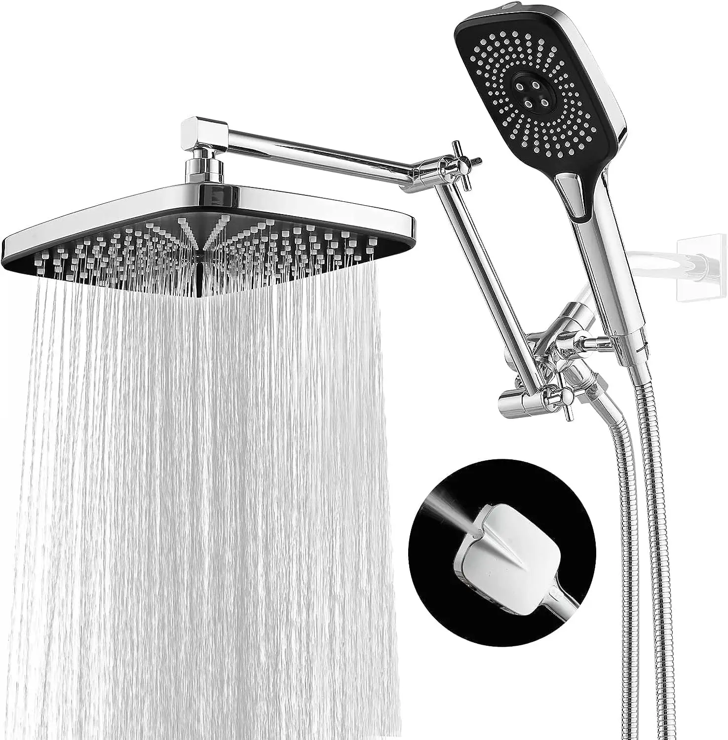 Multifunctional Handheld Spray Chrome Rainfall Bath Shower Set Wall Mount Rainfall Shower Faucet Set With 3-Way Diverter