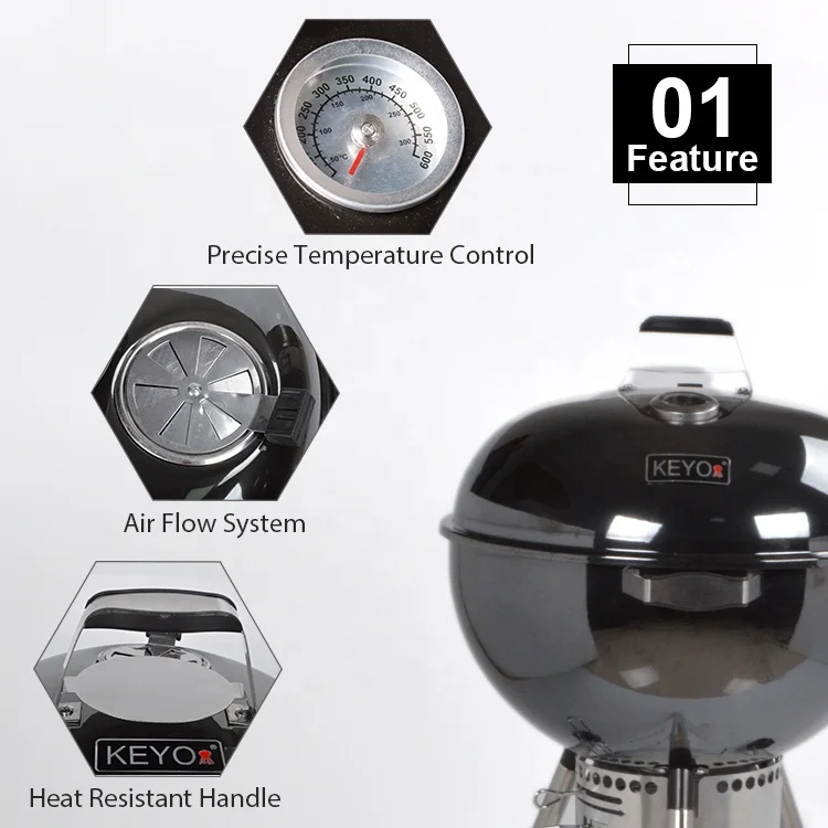 KEYO 22.5 Inch Barbeque bbqgrills Outdoor Barbecue Metal Steel Charcoal BBQ Kettle Grills