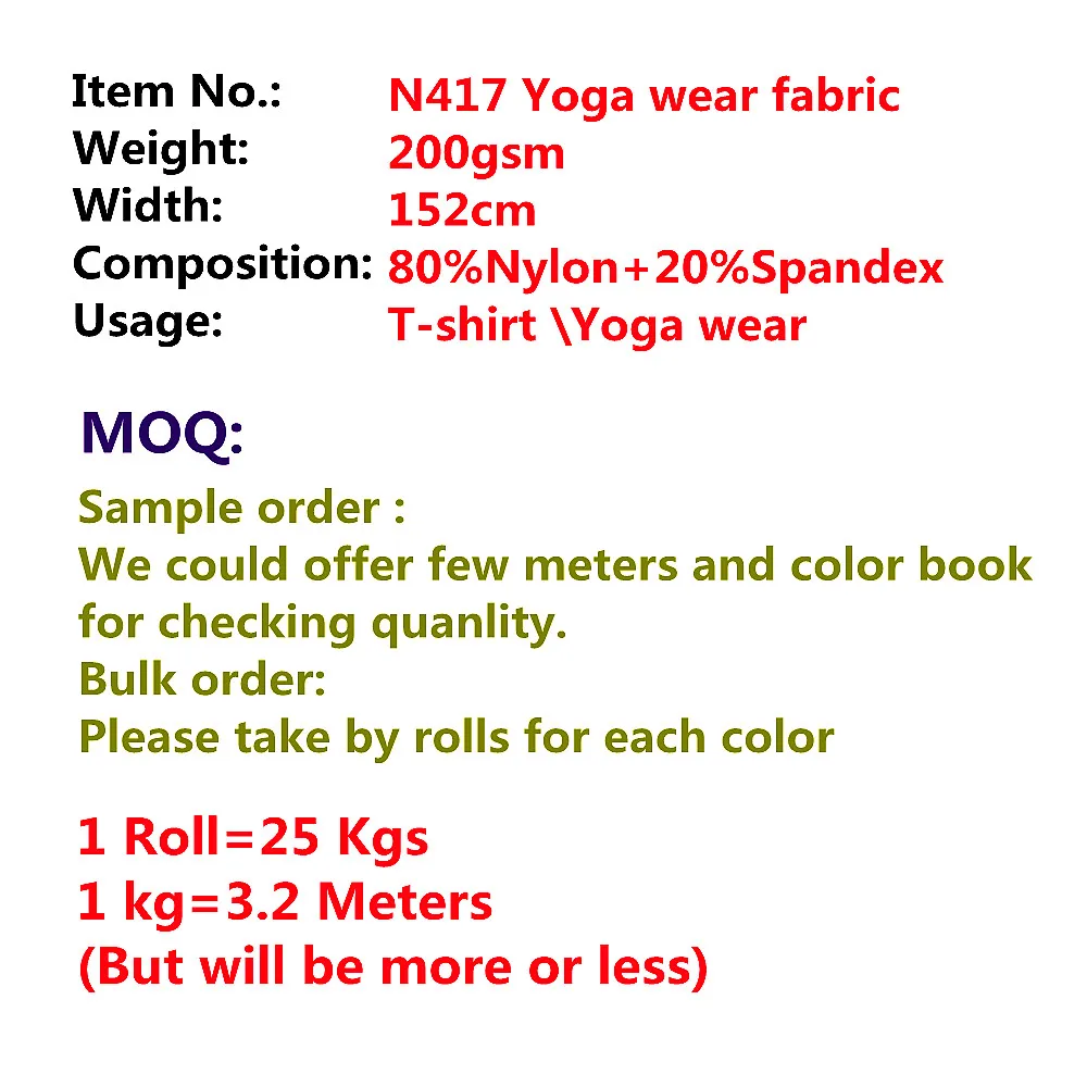 N417-3 In-stock Hot sale 4-way stretch nylon spandex yoga leggings fabric yoga set women fabric