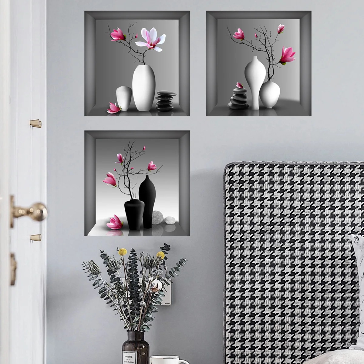 Vase flowers simulation picture frame wall stickers Bedroom living room decoration wallpaper self-adhesive PVC stickers