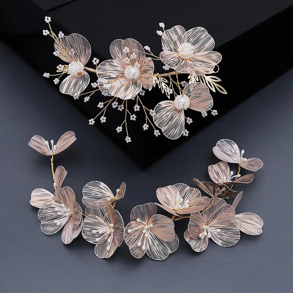Fashion Gold Petal Hair Accessories Wreath Women Girls Headband Bride Bridesmaid Wedding Photography Photo Headdress
