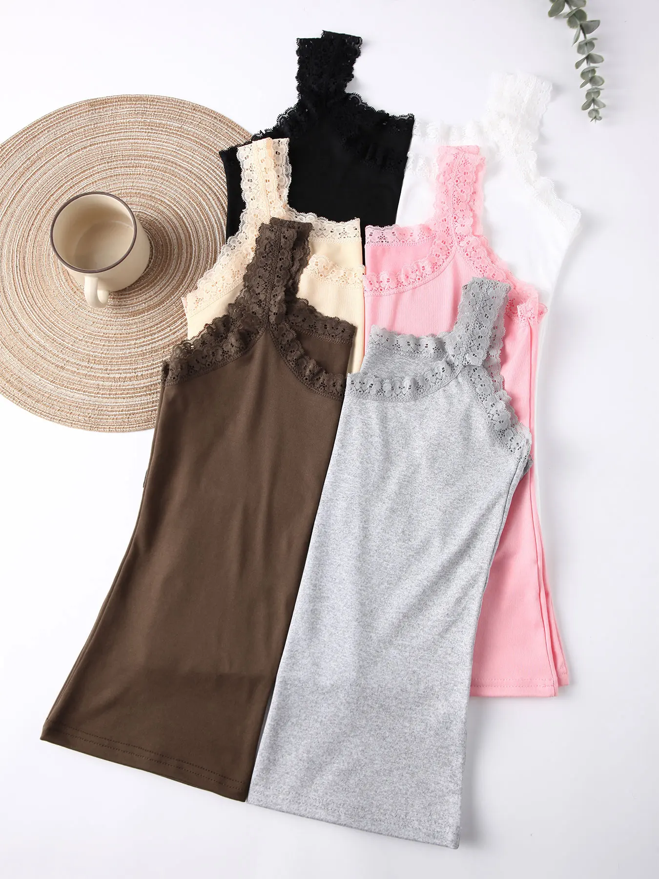 Hot Selling  Women Colorful Soft  Summer Tank Tops Lace Sleeveless Camisole