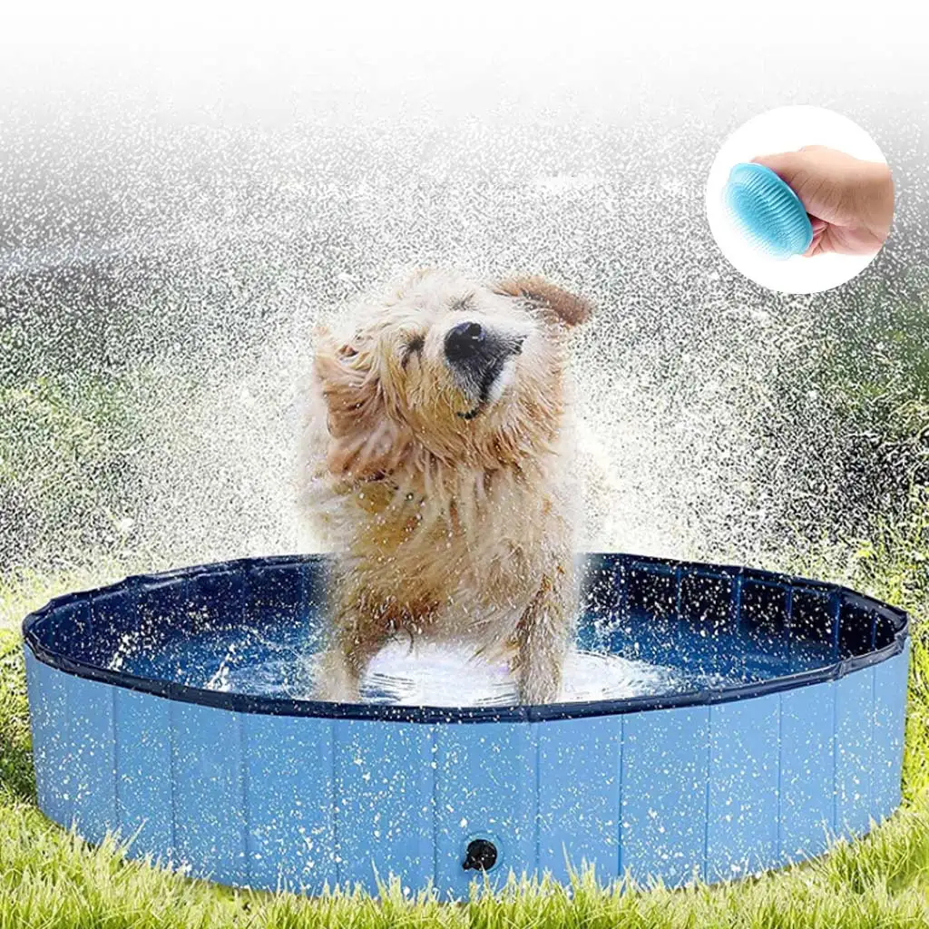 Amazon Foldable Pet Dog Pool Outdoor Come With Brush Anti Slip Durable Round Blue Red Collapsible Paddling Swimming Pool Kids