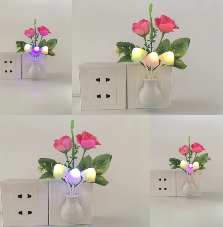 Mushroom Flower Shape Wall Plug Color Changing Led Bed Night Lamp Plug-in Led Night Light Vase Led Lamp For Indoor Light