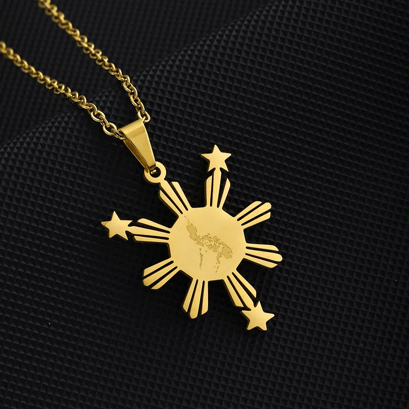 European and American fashion titanium steel smooth gold Philippine map modeling necklace unisex couple necklace