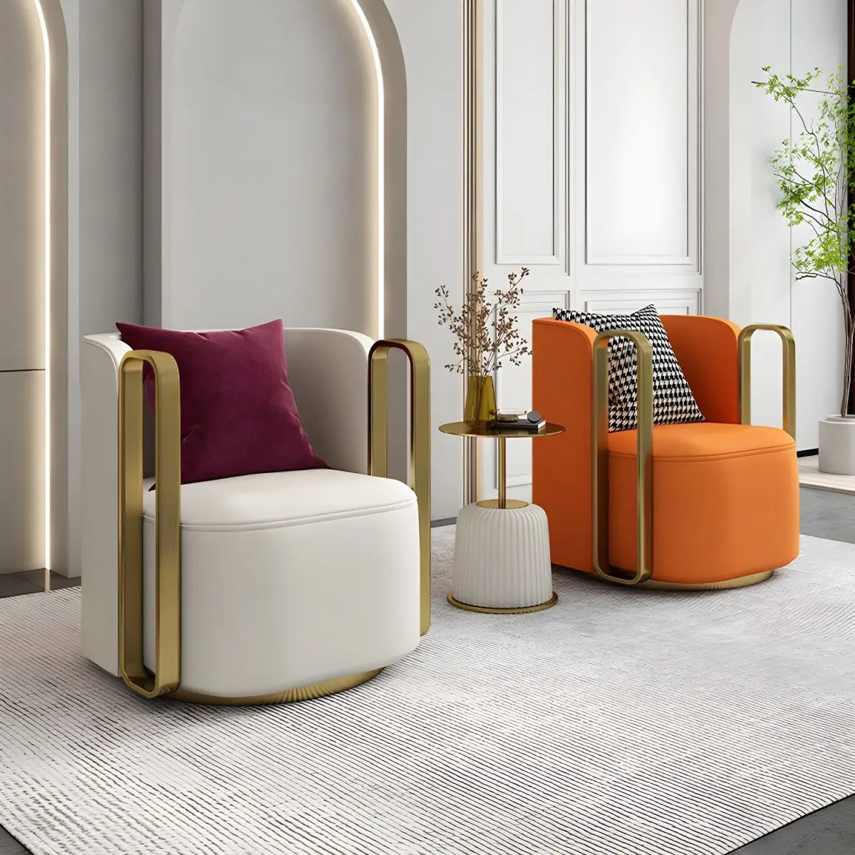 Оптовая продажа Роскошное кресло с золотым металлическим каркасом для одного дивана красочный бархатный подлокотник вращающееся гостиной отдыха баров