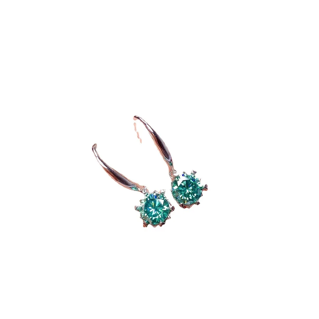 New color treasure live supply Maldives blue and green Mosang diamond earrings 1 karat super flash snowflake earrings