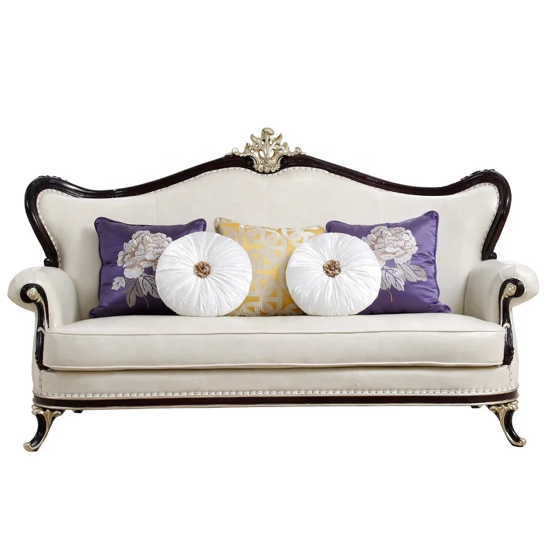 2020 Luxury French Baroque Living Room Set/Royal Palace Antique 3 Seater Classic European Style Leather Sofa