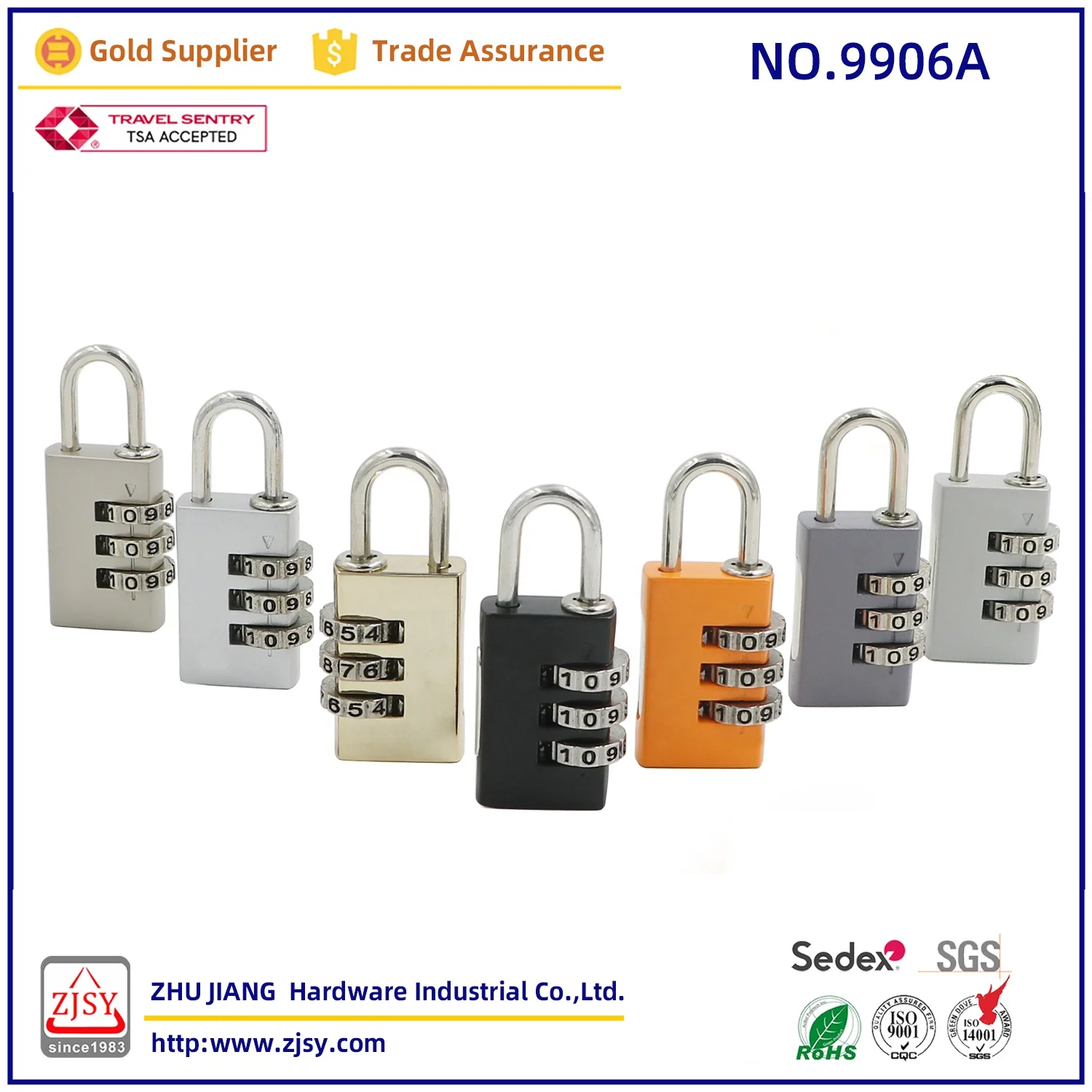 9906A Mini Compact Security Luggage Lock Zinc Alloy 3-Digit Combination Code Backpack Padlock