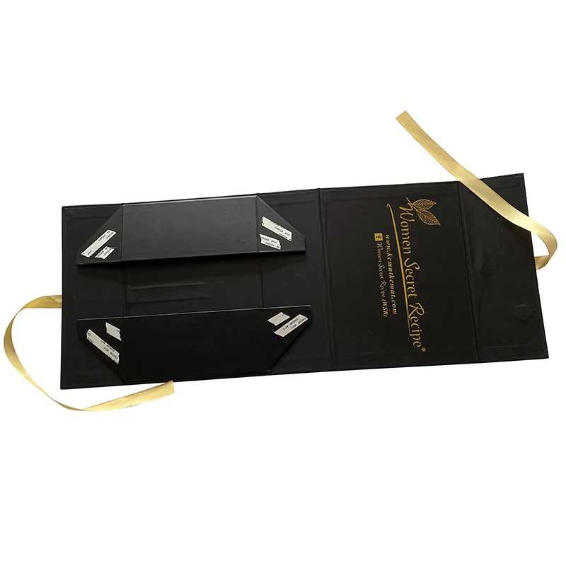 Hot Stamping Gold Logo Black Paper Christmas Gift Boxes Luxury Cosmetics Present Box For Promotion