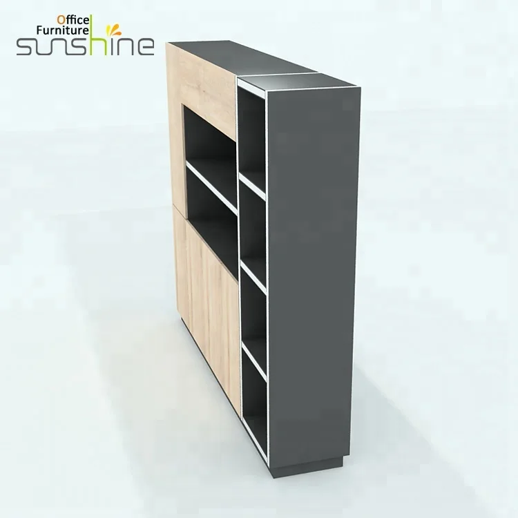 Wooded Vertical Design Drawer Top Style Use Glass Door Library Rack Case Book Shelf Minimalist Melamine Boss Document Furniture