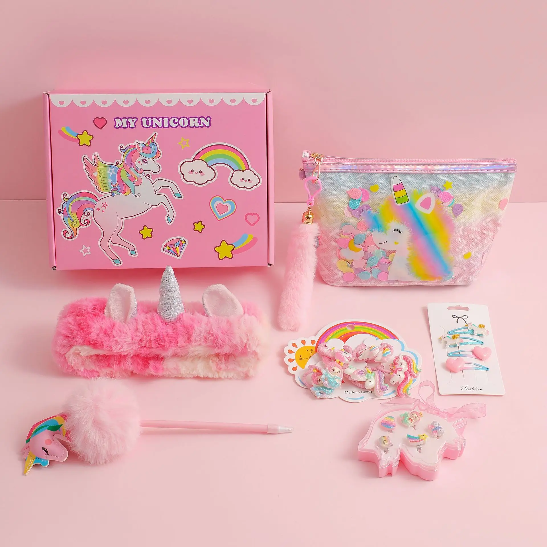 2024 New Products Unicorn Toys Headband/ Soft Plush Toys Set for Girls Birthday Gift Box with Lock and Keys Notebook