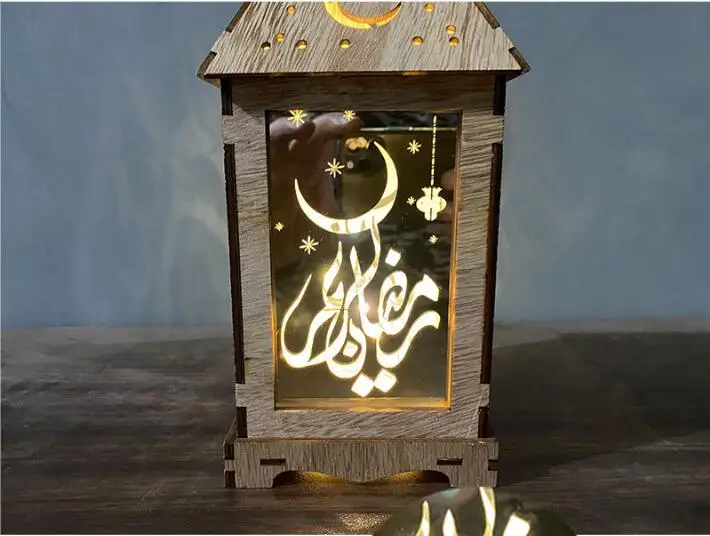Muslim Ramadan Party Decoration Eid Mubarak Wood LED light hanging Lantern