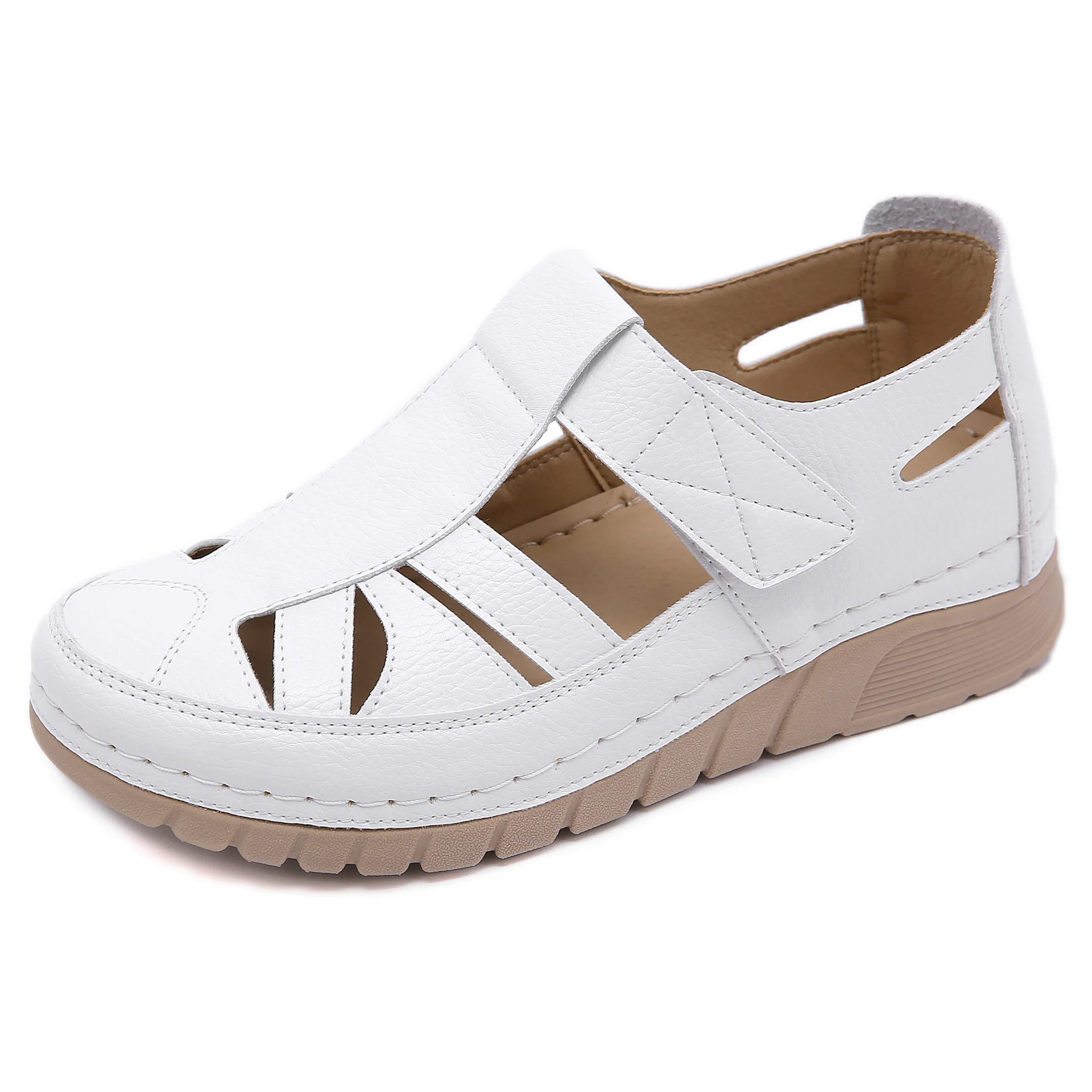 Ladies Lightweight Wedge Summer Shoes Large Size PU Leather Hollow Out Women Beach Sandals