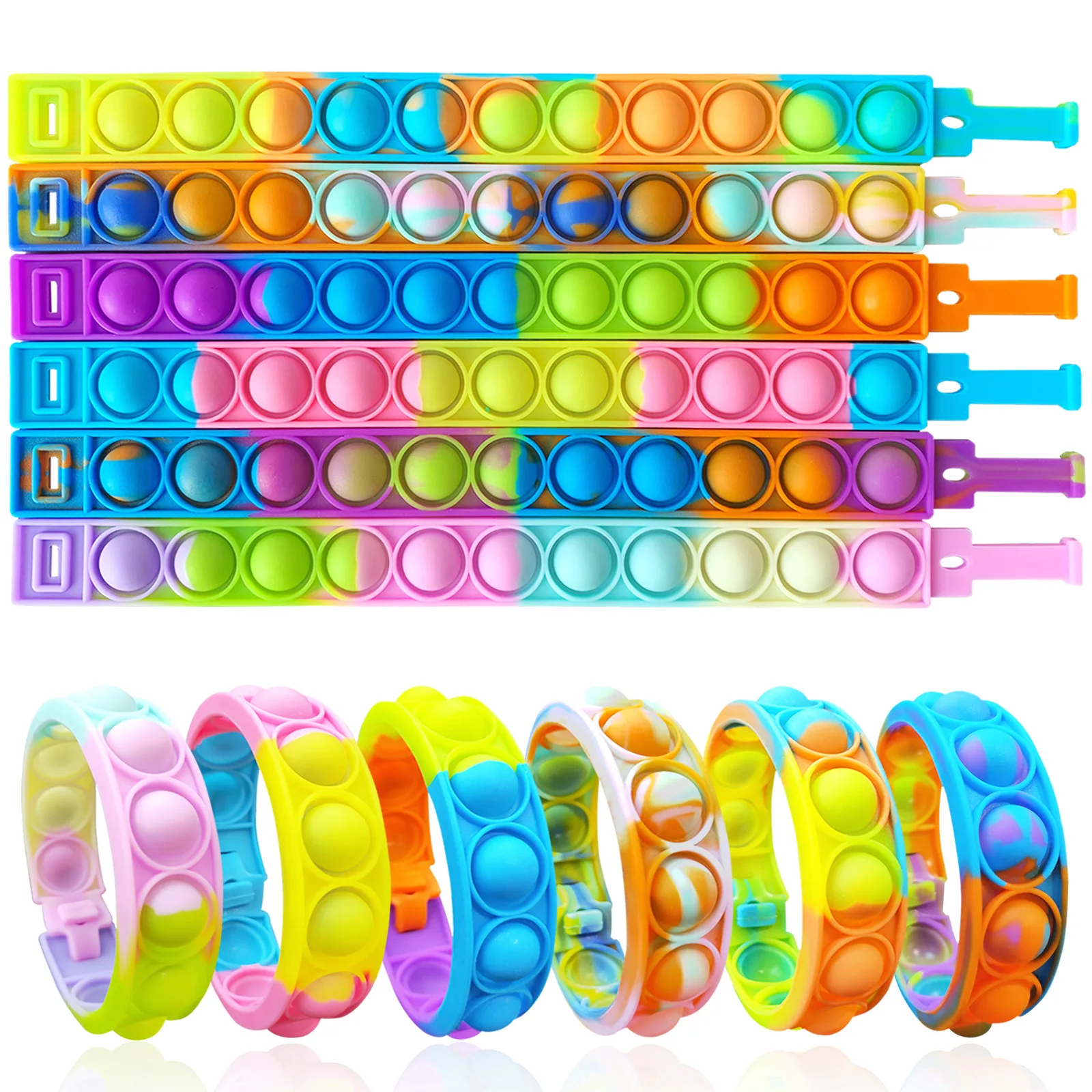 New Decompression Push Pop Bubble Silicone Bracelet, Stress Reliever Squeeze Fidget Sensory Toys for Kids Gift