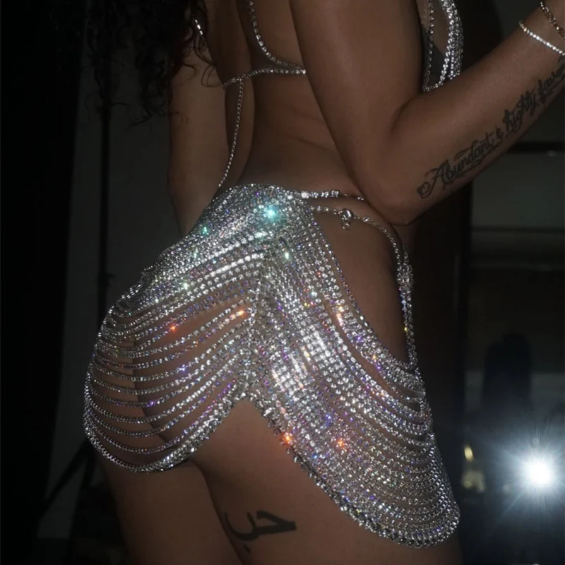 Sexy Dance Party Belly Chain For Women Body Chain Pants Skirt Crystal Top Summer Bikini Dance Waist Underwear