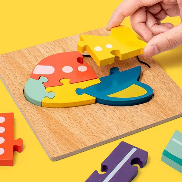 Wooden children children cartoon 3D three-dimensional snap puzzle animal Mosaic baby early to teach intelligence wooden toys