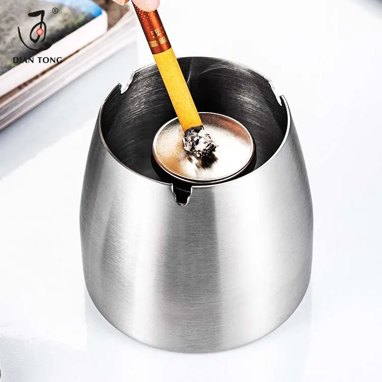 High Quality Cigarette Smoke Shop Hotel Restaurant Portable Ashtray Custom Logo Brand Ash Tray Tapered Stainless Steel Ashtray