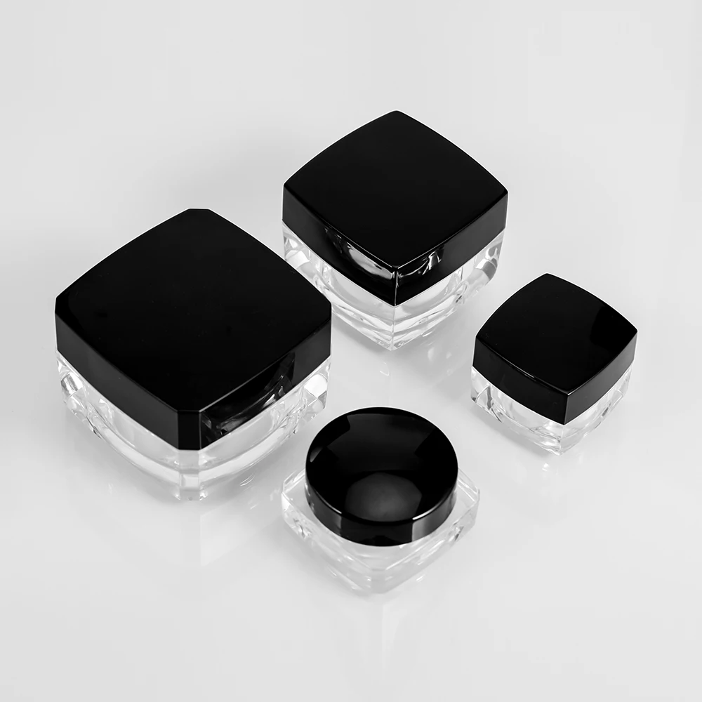 5g 10g 15g 20g square shape clear acrylic makeup jar with black lid hand eye cream jar