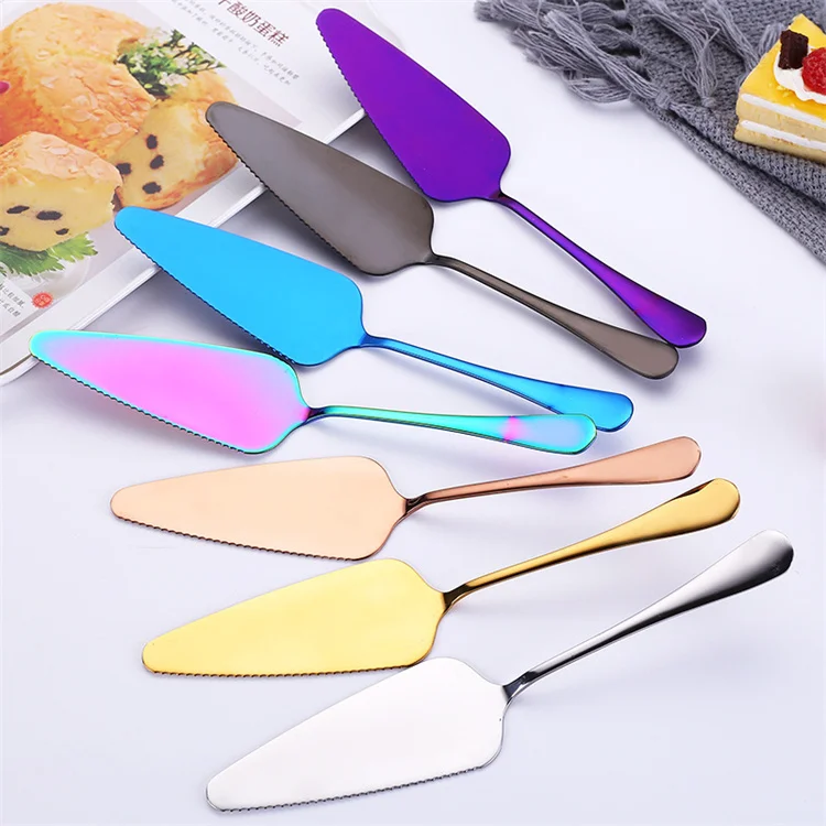 Colorful Stainless Steel Cake Server Serrated Edge Blade Cutter Pizza Shovel Custom logo Baking Tool Cheese Shovel Cake Knife